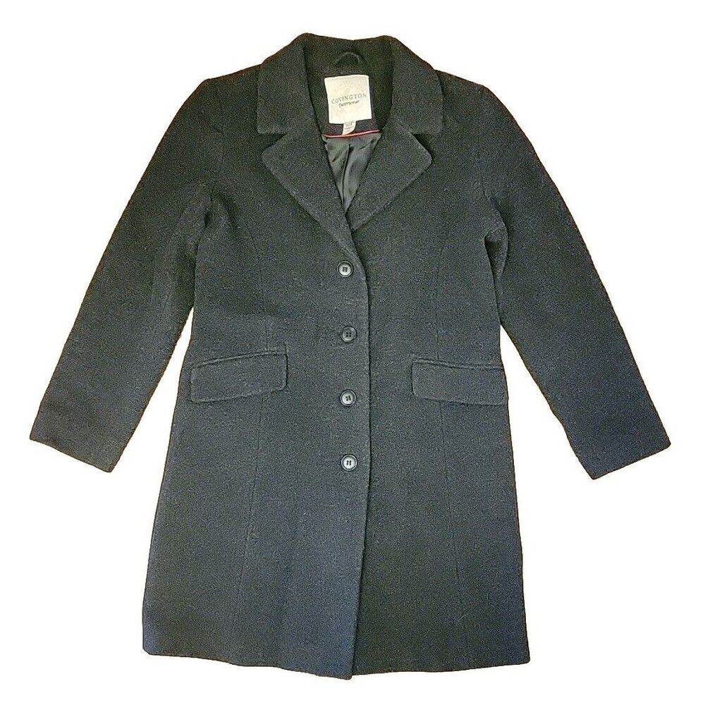 Womens Covington Outerwear Black Wool Overcoat Collar Pocket Flaps Size Medium